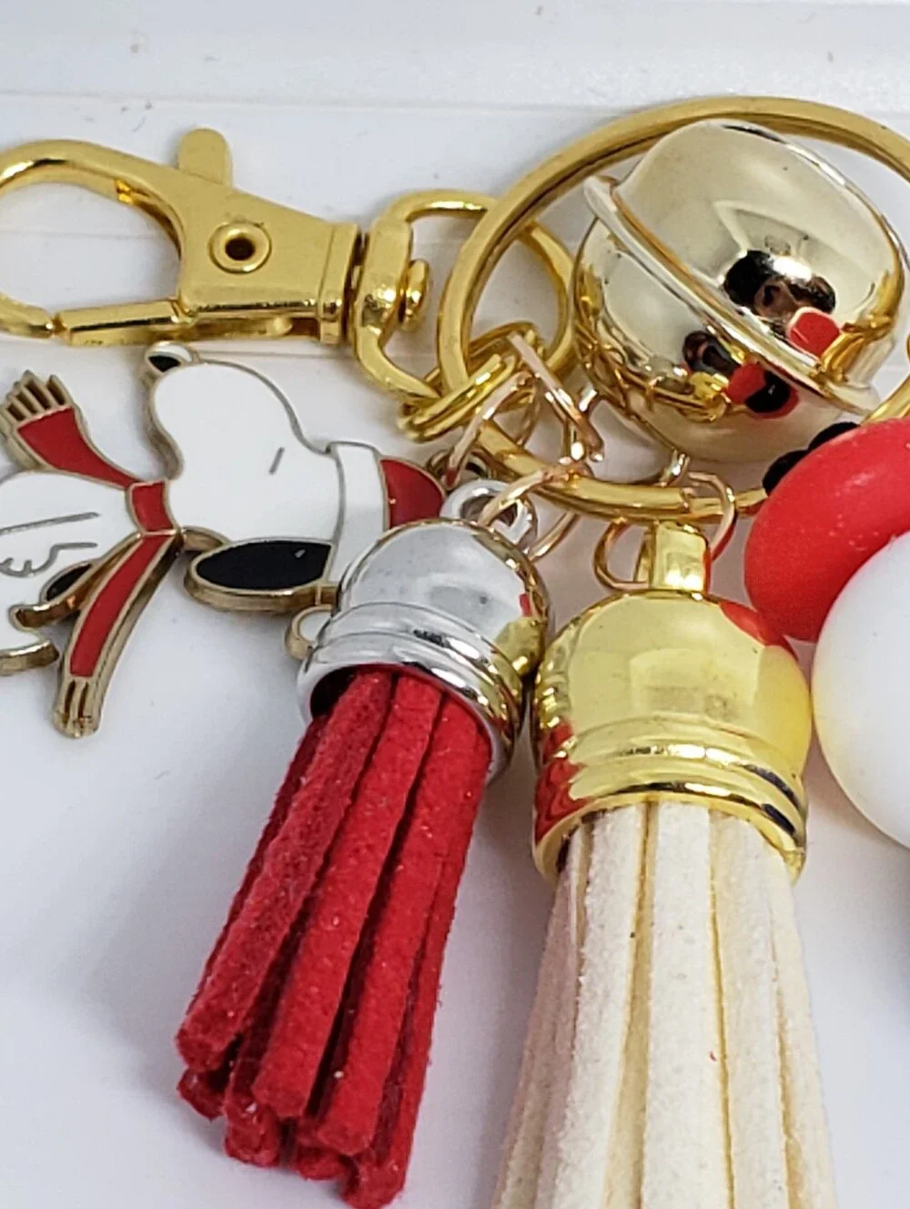 Handmade Long Christmas Holiday Paw Snoopy Silicone Beaded Keychain